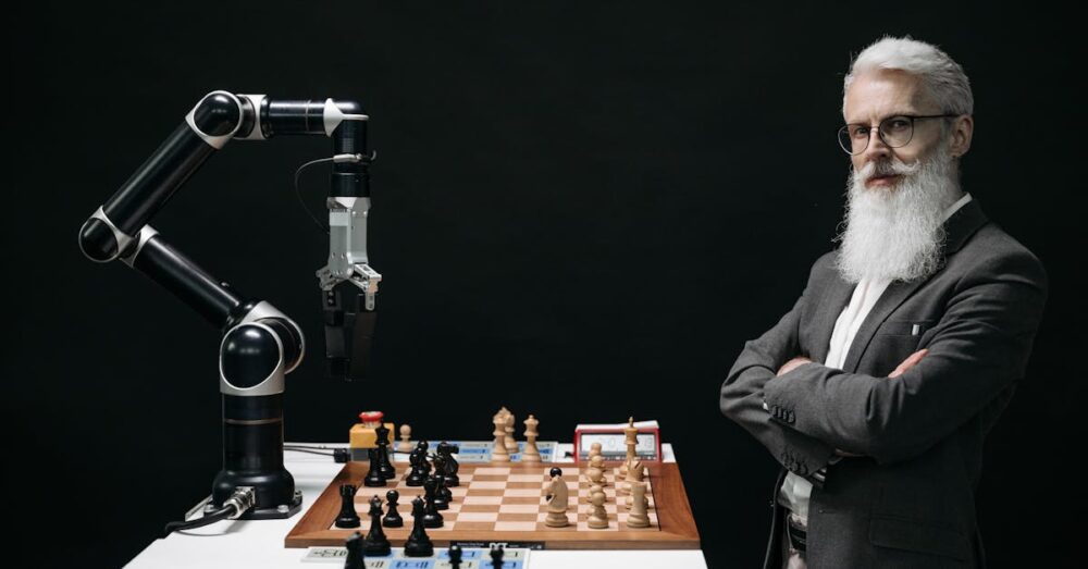 AIによる業務スピード向上と教育年数の相関図。高度な専門性を必要とするタスクほどAIによる効率化効果が高まることを示すグラフ。